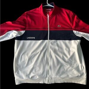 Lacoste Men's Red, Navy, and White Bomber Jacket